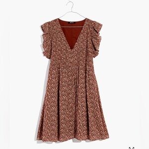Madewell Pintuck Floral V-Neck Mini Dress